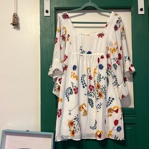 Traffic People White Floral Baby Doll Dress